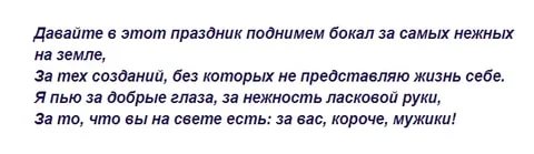 
               Короткие, смешные и прикольные тосты на праздник мужчин 23 февраля
            