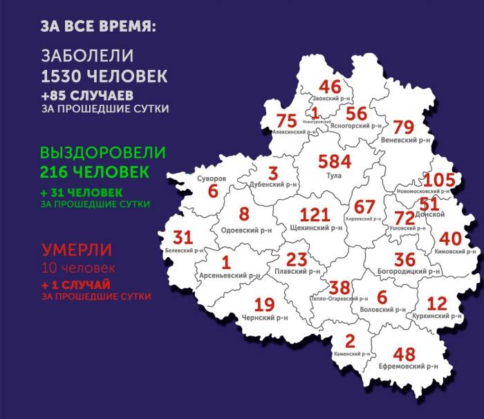 Коронавирус в Тульской области на 10 мая 2020 по городам и районам: сколько заболело